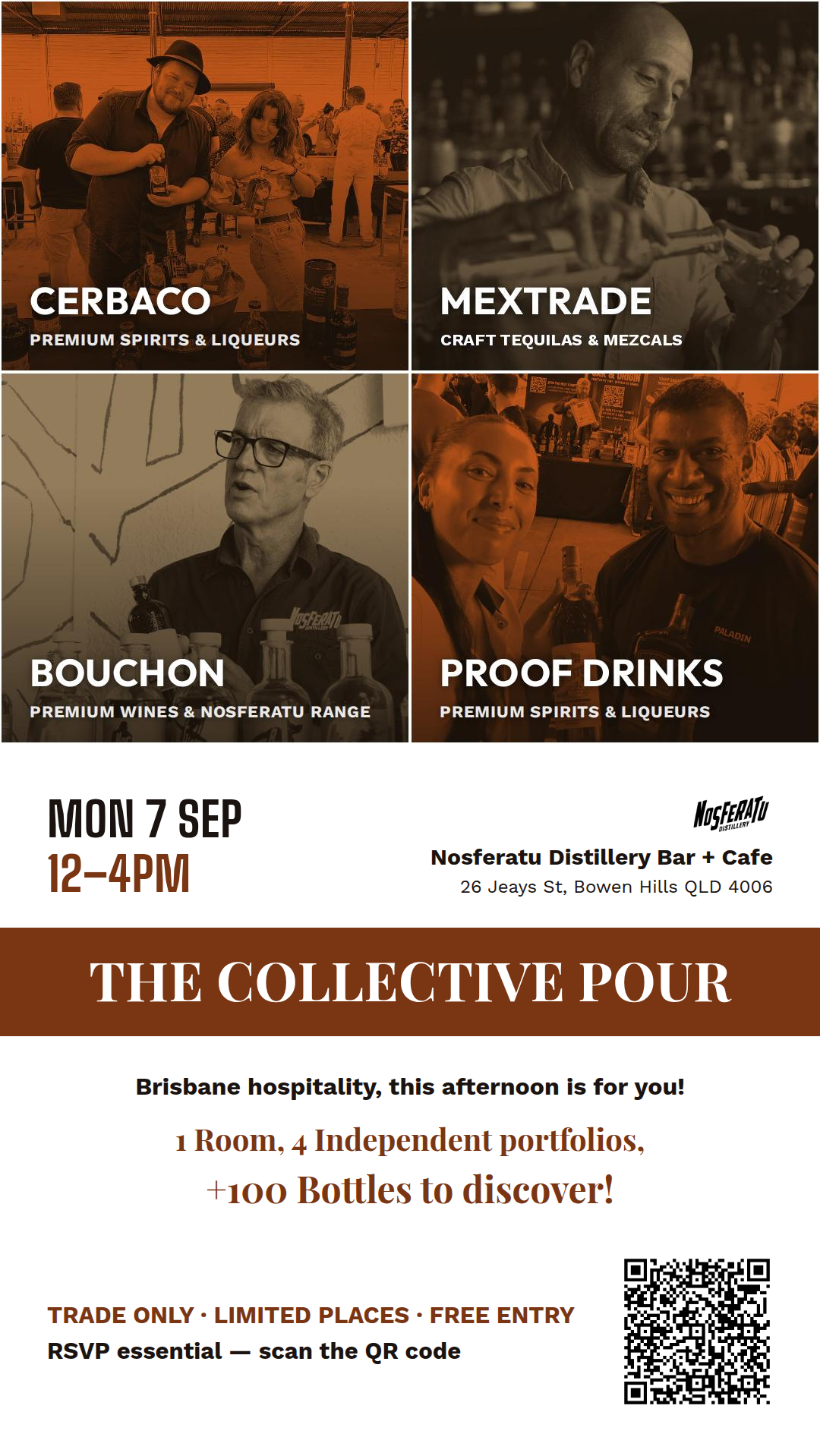 The Collective Pour event poster featuring Bouchon, Cerbaco, Mextrade and Proof Drinks